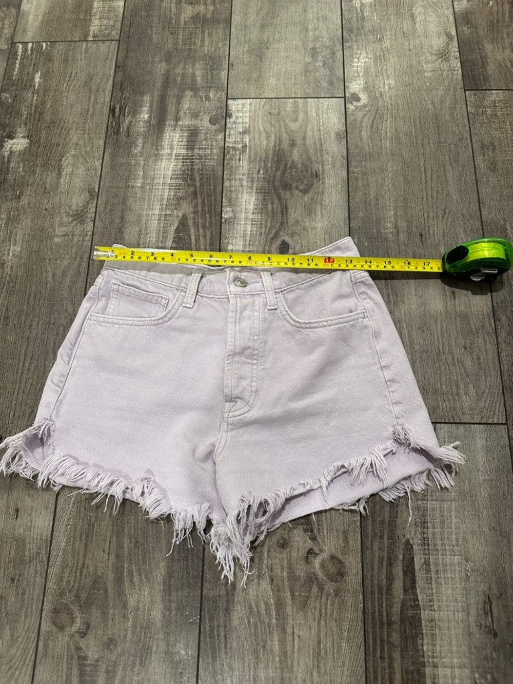 7 For All Mankind Light Lavender High-Rise Frayed Denim Shorts